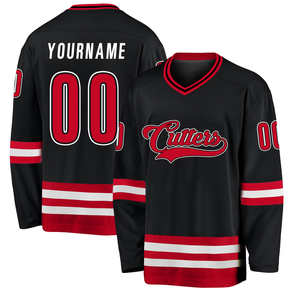 FLFA Custom Black-Red-White Hockey Jerse w/ TeamName: CUTTERS