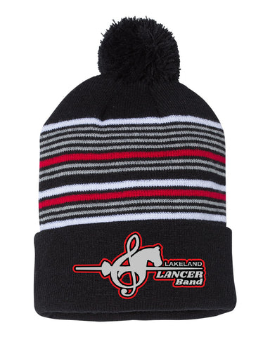 Lakeland Marching Band Pom-Pom 12" Knit Beanie - SP15 w/ LanceNote Design on Front Cuff.