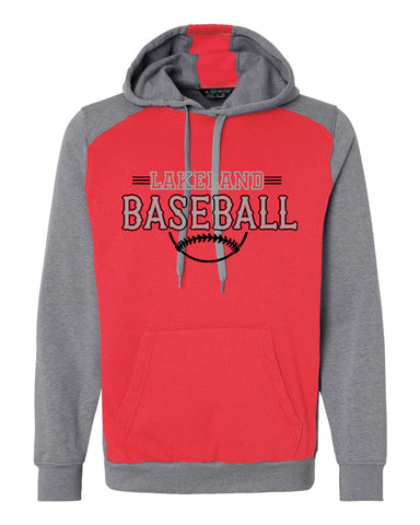Lakeland Baseball Heather Gray & Red Badger - Hook Hooded Sweatshirt - 1262 w/ LLBB Stack L Design on Front