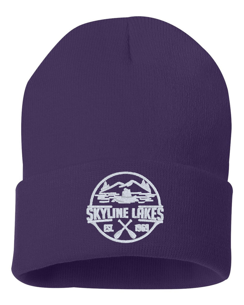 Skyline Lakes Sportsman - Solid 12" Cuffed Beanie - SP12 w/ Embroidered Canoe Design on Front.