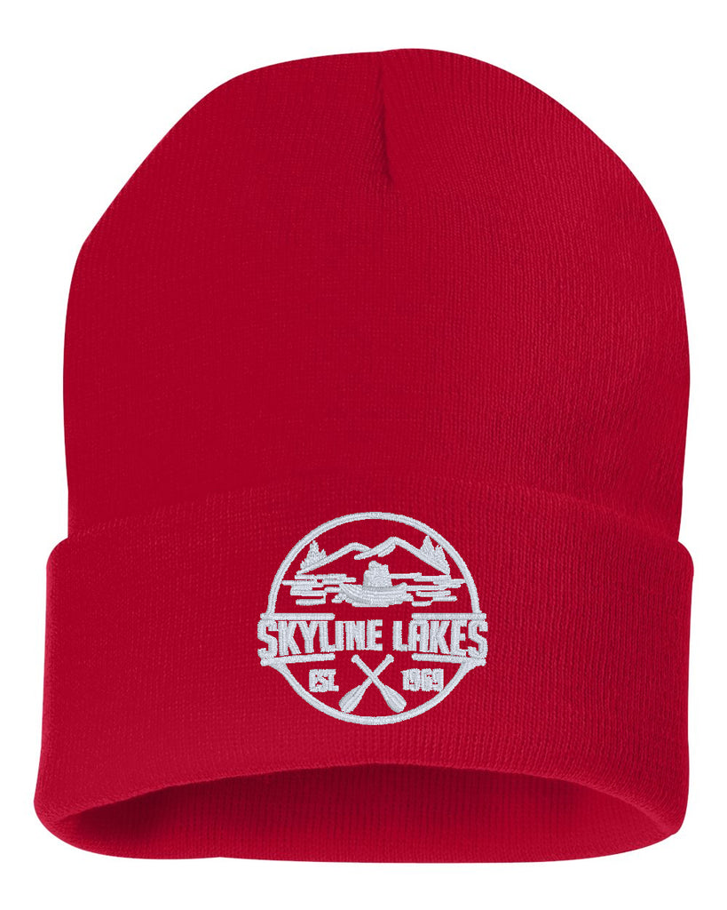 Skyline Lakes Sportsman - Solid 12" Cuffed Beanie - SP12 w/ Embroidered Canoe Design on Front.