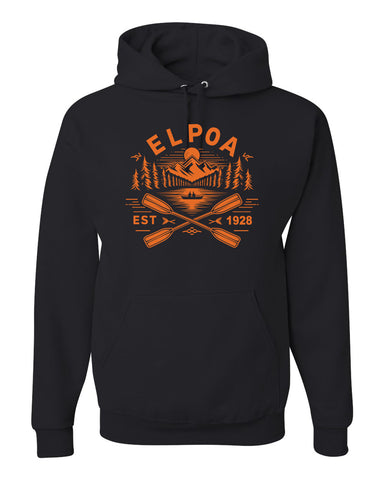 Erskine Lakes ITC Women’s Lightweight Crop Hooded Sweatshirt - AFX64CRP w/ EL24 Design on Front.