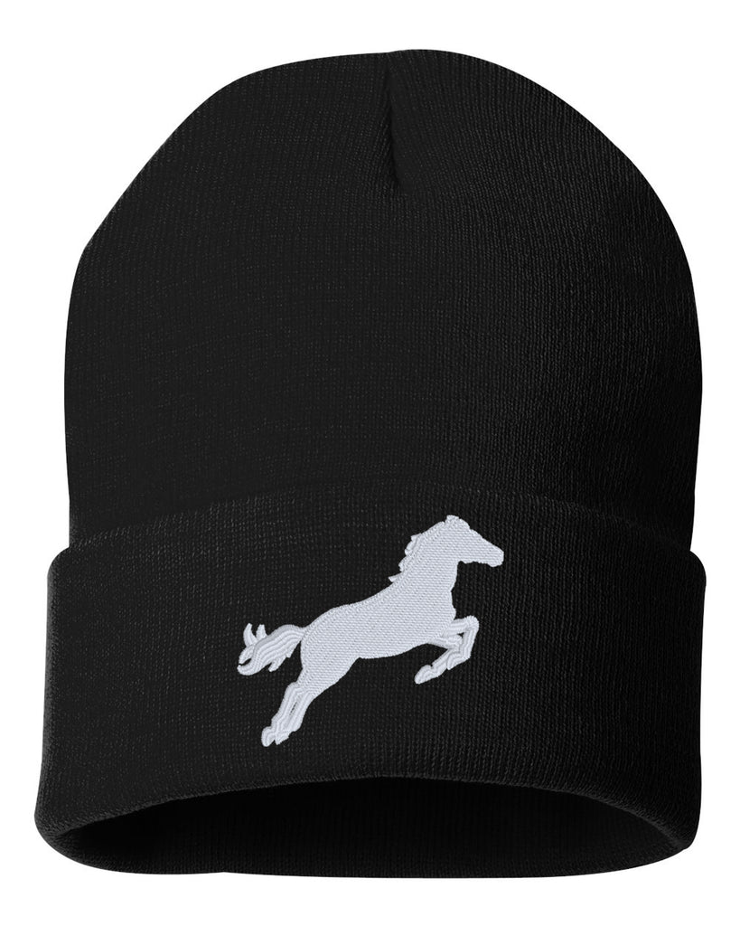 JUMPING HORSE Embroidered Cuffed Beanie Hat