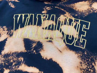 WANAQUE School Black Bleach Dyed Hoodie w/ WANAQUE  Applique Embroiderd on Front.
