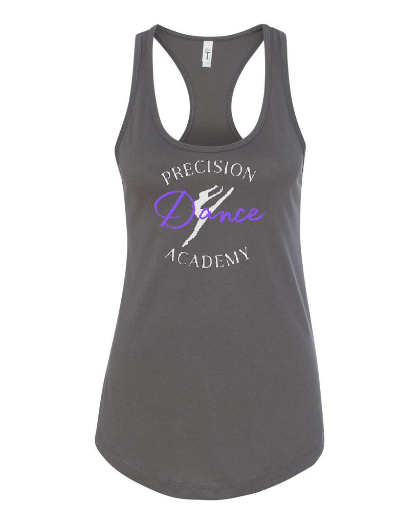 Precision Dance NL Women's Ideal Racerback Tank - 1533 w/ White & Purple Design on Front.