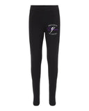 Precision Dance BX Leggings - YS08 w/ White & Purple Logo Design on Front Left Hip.
