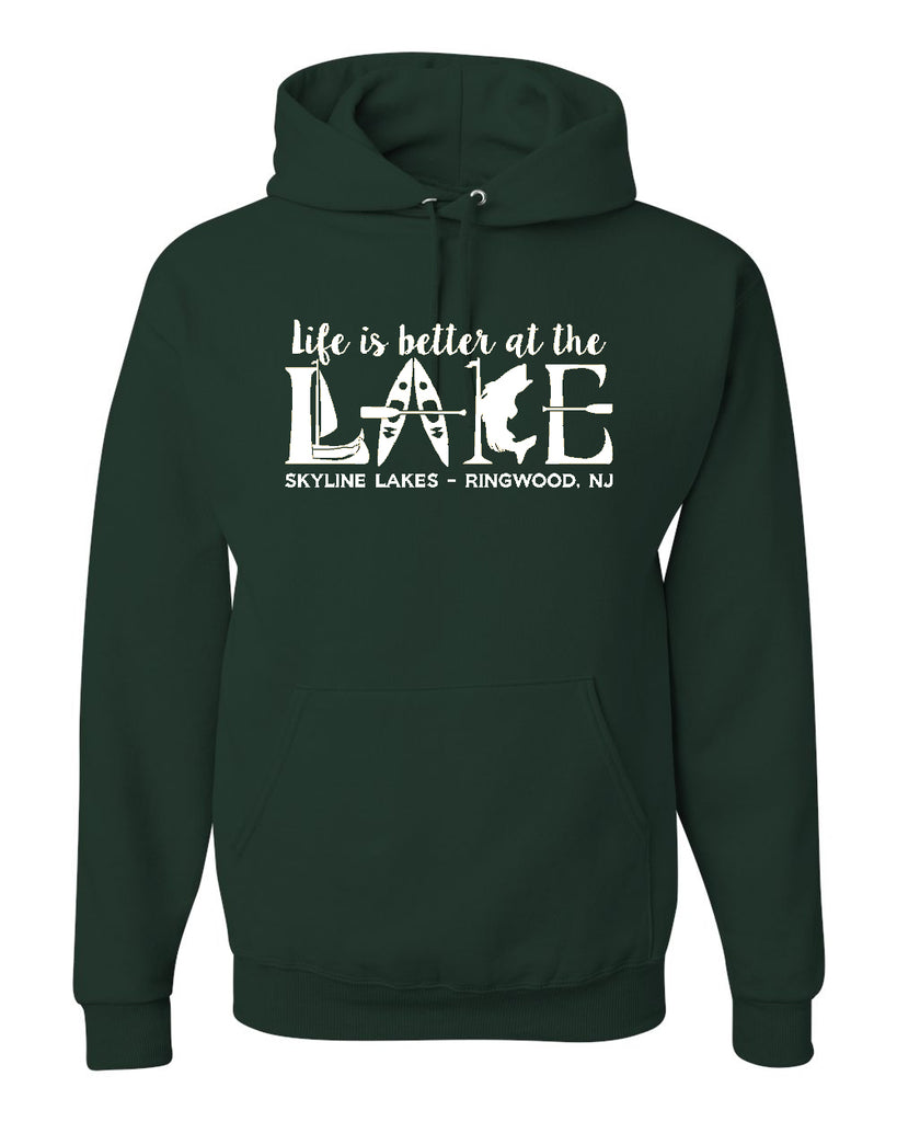 Skyline Lakes JERZEES - NuBlend® Hooded Sweatshirt - 996MR w/ Life is Better Design on Front.