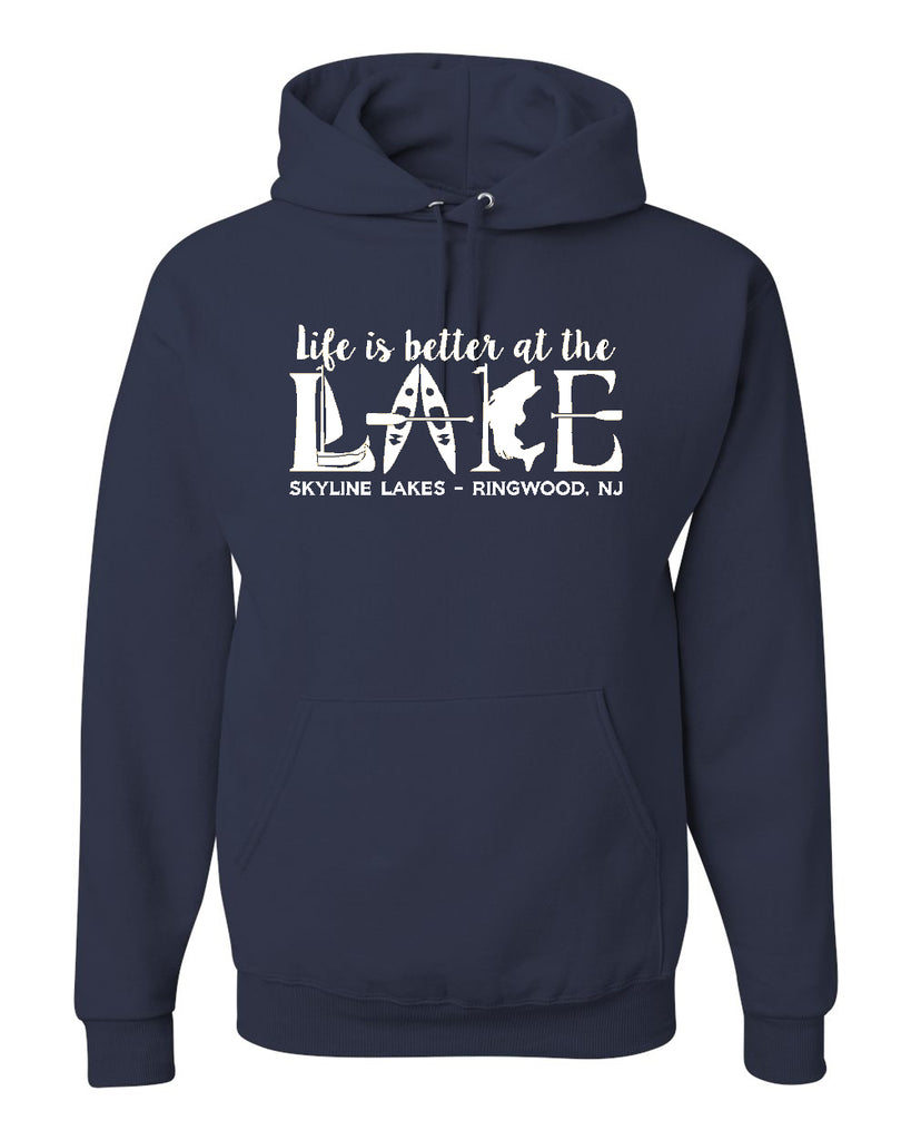 Skyline Lakes JERZEES - NuBlend® Hooded Sweatshirt - 996MR w/ Life is Better Design on Front.