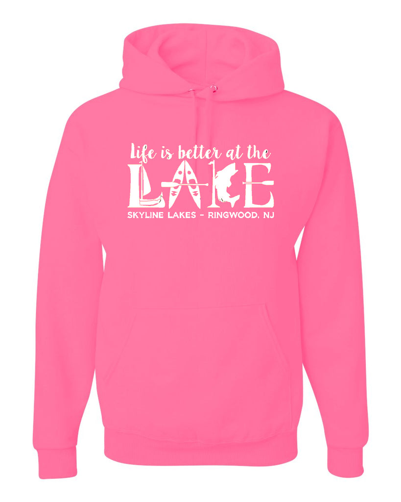 Skyline Lakes JERZEES - NuBlend® Hooded Sweatshirt - 996MR w/ Life is Better Design on Front.