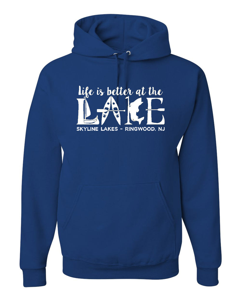 Skyline Lakes JERZEES - NuBlend® Hooded Sweatshirt - 996MR w/ Life is Better Design on Front.