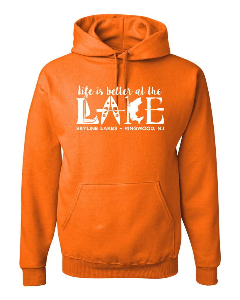 Skyline Lakes JERZEES - NuBlend® Hooded Sweatshirt - 996MR w/ Life is Better Design on Front.