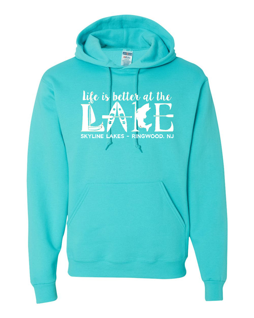 Skyline Lakes JERZEES - NuBlend® Hooded Sweatshirt - 996MR w/ Life is Better Design on Front.