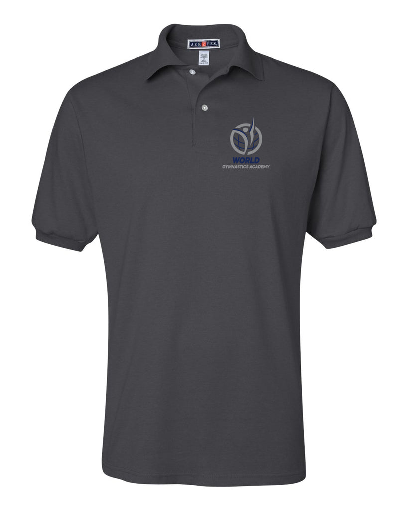 World Gymnastics JERZEES - SpotShield® 50/50 Polo - 437MSR w/ 2 Color V1 Logo Design Embroidered on Front Left Chest