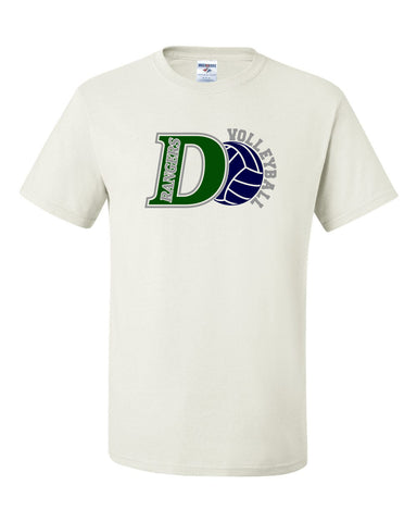 Drew Volleyball JERZEES - Dri-Power® Long Sleeve 50/50 T-Shirt - 29LSR w/ White & Navy V1 Design on Front.