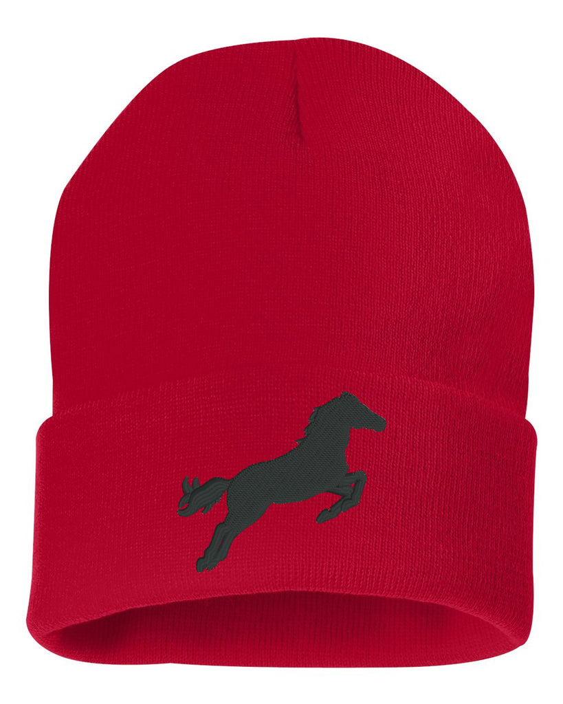 JUMPING HORSE Embroidered Cuffed Beanie Hat