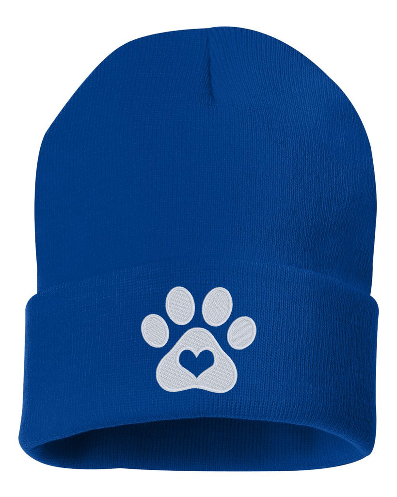 PAW w/ HEART Embroidered Cuffed Beanie Hat