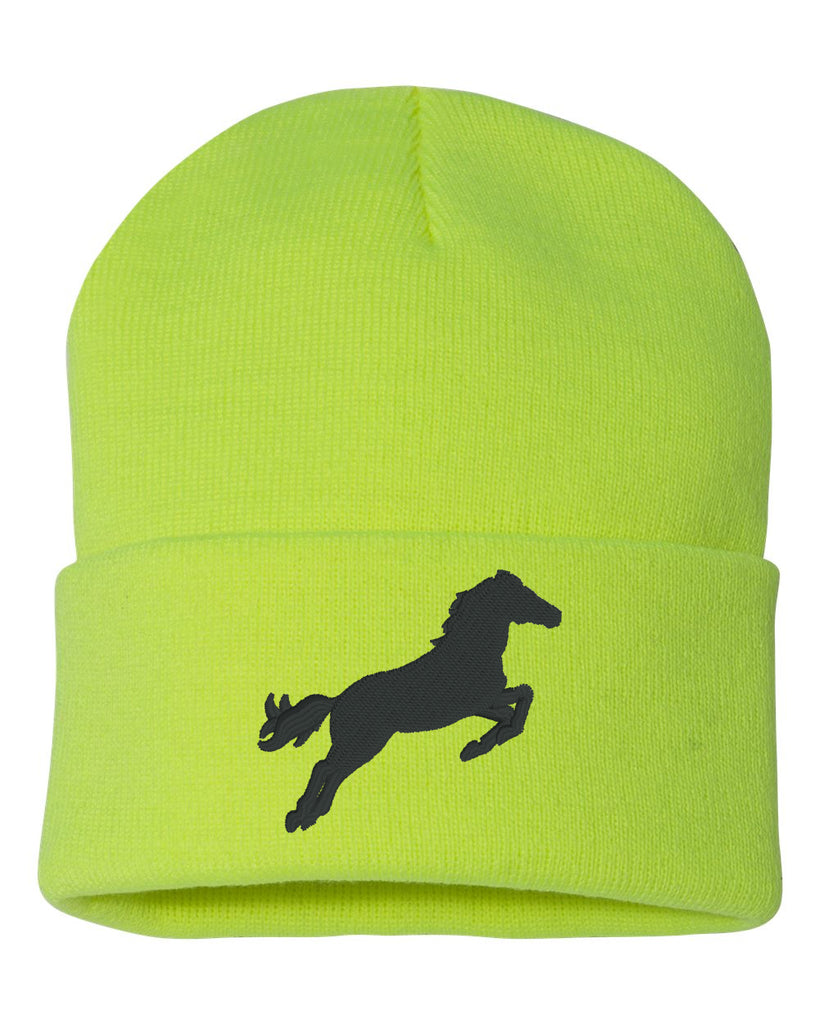 JUMPING HORSE Embroidered Cuffed Beanie Hat