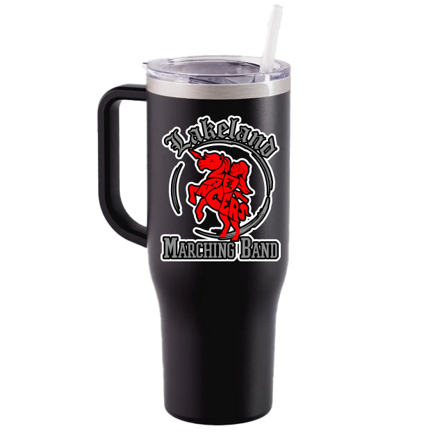 Lakeland Band Charger Matte Black 40 Oz Tumbler with Handle w/ LLMB24 Design on Front