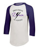 Precision Dance AS Three-Quarter Sleeve Baseball Jersey - 4421 w/ Black & Purple Design on Front.