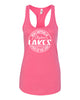 Skyline Lakes Next Level - Women's Ideal Racerback Tank - 1533 w/ What Happens Design on Front.