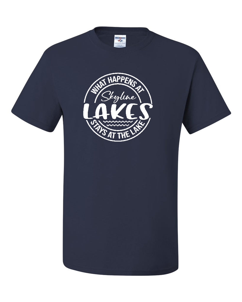 Skyline Lakes JERZEES - Dri-Power® 50/50 T-Shirt - 29MR w/ What Happens Design on Front.