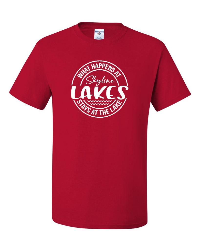 Skyline Lakes JERZEES - Dri-Power® 50/50 T-Shirt - 29MR w/ What Happens Design on Front.