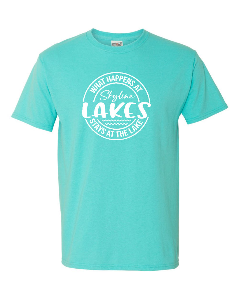 Skyline Lakes JERZEES - Dri-Power® 50/50 T-Shirt - 29MR w/ What Happens Design on Front.