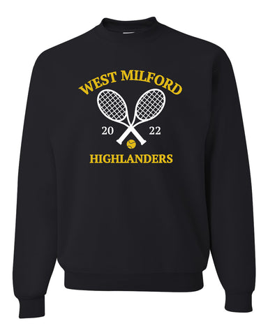 West Milford Girls Tennis Black JERZEES - Nublend® Cadet Collar Quarter-Zip Sweatshirt - 995MR w/ WM Girls Tennis Design on Left Chest.
