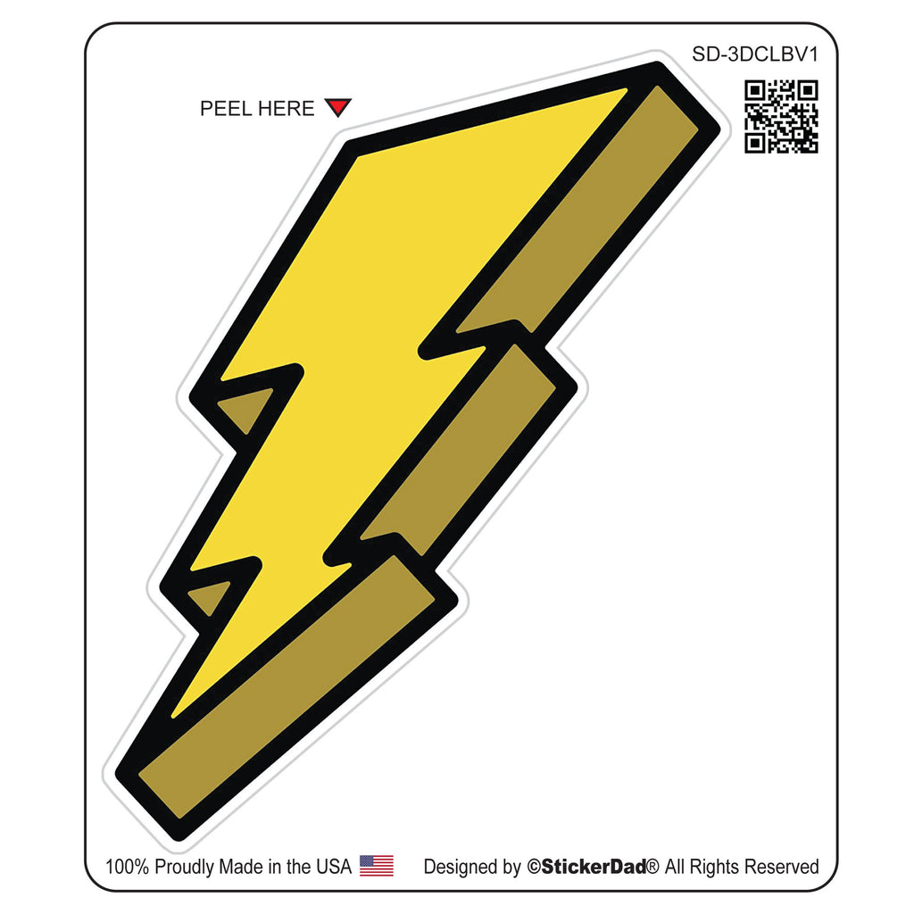 3-d cartoon lightning bolt v1 -yellow - 4" full color printed vinyl decal window sticker