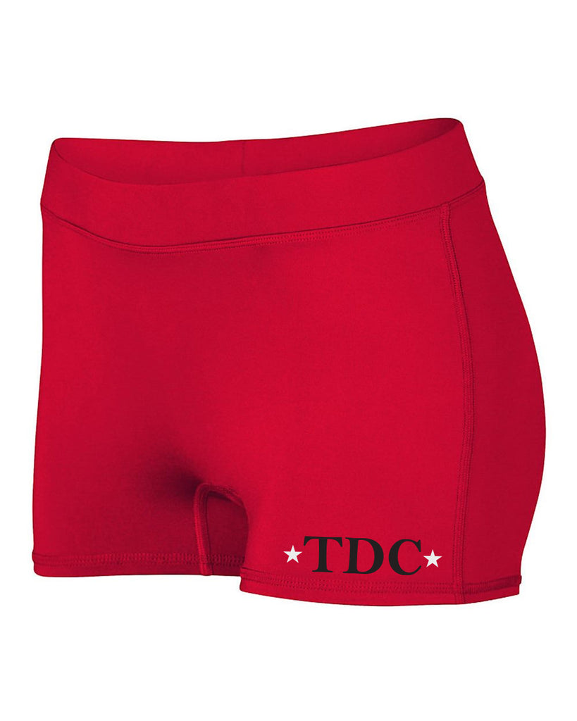 tdc - as red dare shorts 1233 w/ tdc logo on front left leg.