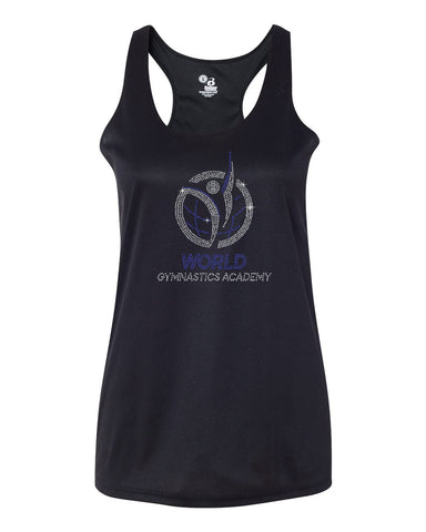 World Gymnastics Black JERZEES - Women's Snow Heather Jersey V-Neck T-Shirt - 88WVR - w/ Spangle Design on Front