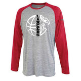 lakeland basketball 1209 stratos raglan crew shirt w/ lakeland basketball lancers split logo on front