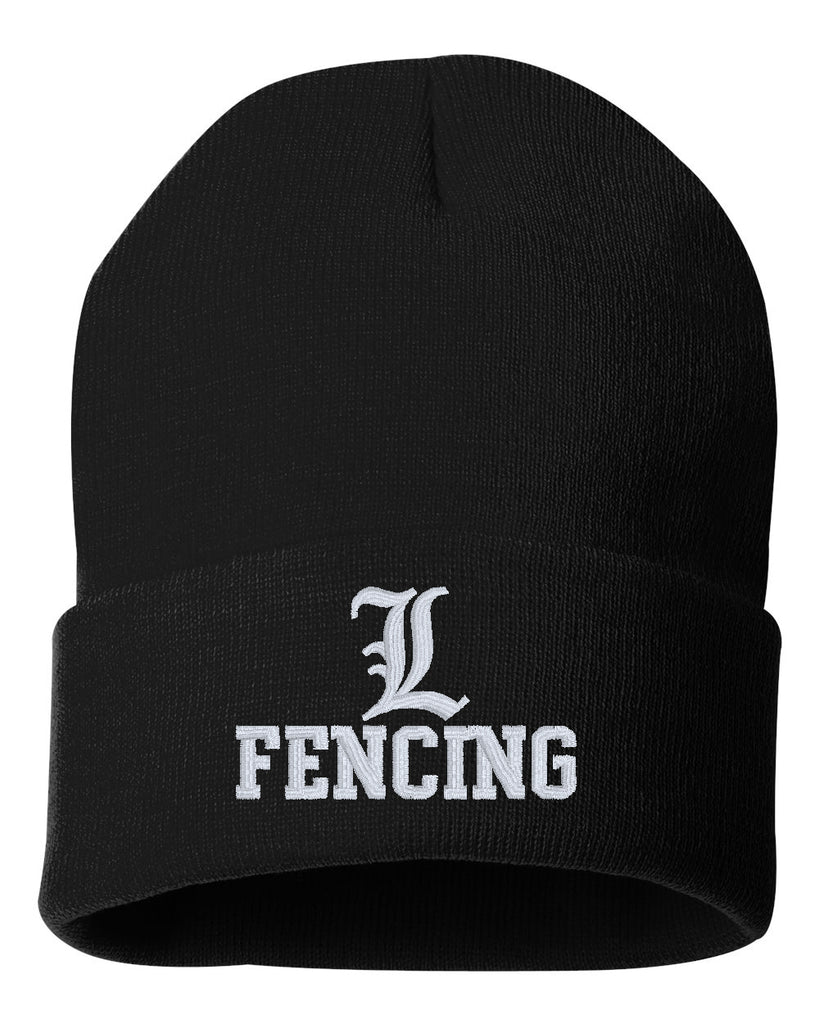 Lakeland Fencing Black  Solid 12" Cuffed Beanie - SP12 with White Embroidery