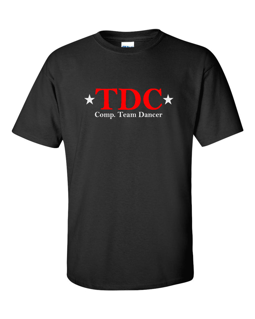 tdc - black short sleeve tee w/ tdc comp dancer logo on front.