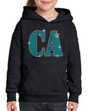 cheer army black heavy blend hoodie w/ spangle ca logo on front.