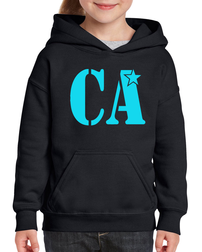 cheer army black heavy blend hoodie w/ columbia blue ca logo on front.