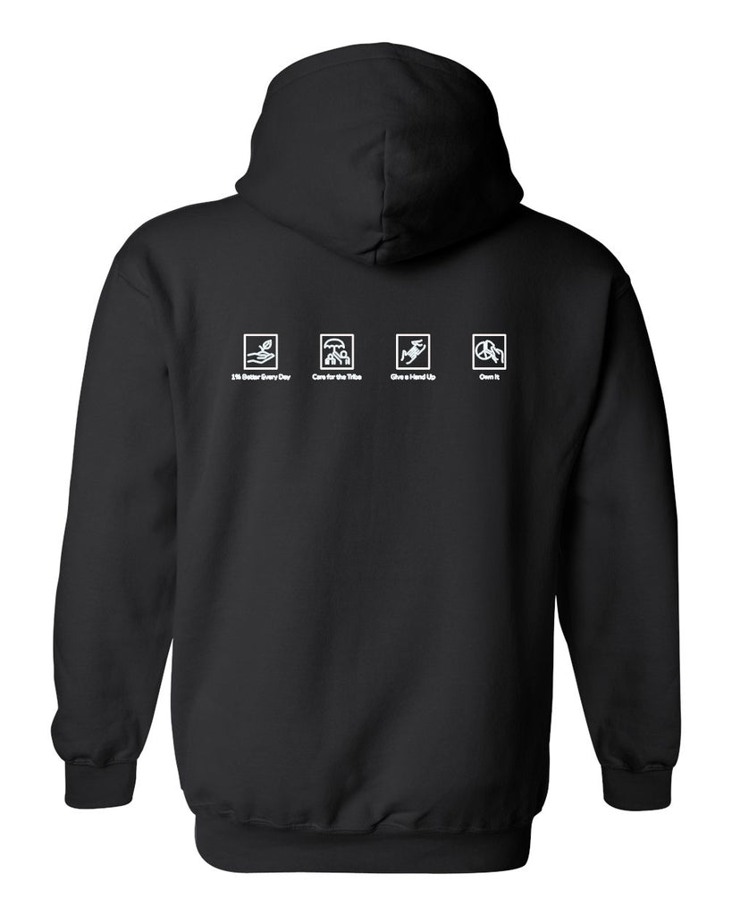 profitlinq black hoodie w/ large profitlinq logo on front.