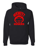 Hewitt Huskies Black Heavy Blend™ Hooded Sweatshirt - 18500 w/ Logo Design 1 on Front