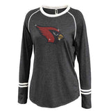 westwood cardinals women's ringer striped crew long sleeve t-shirt - 5243 w/ spangle cardinal bird design