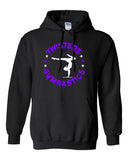 twisters gymnastics heavy blend black hoodie w/ twisters circle 2 color design