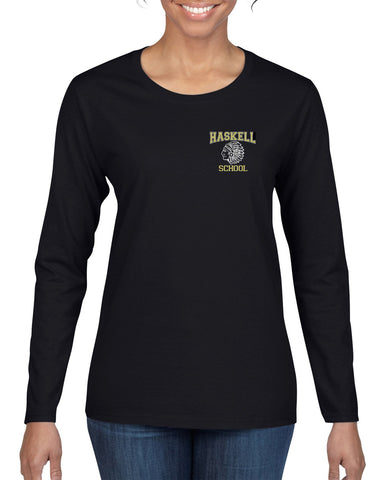 HASKELL School Black Short Sleeve Polo Sport Shirt w/ HASKELL School Indian Logo on Front Left.