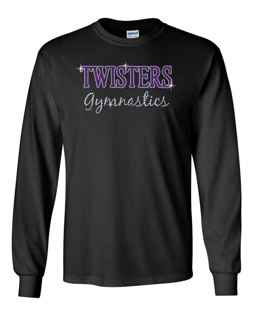 twisters gymnastics 100% cotton long sleeve tee w/ twisters 2 color spangle design