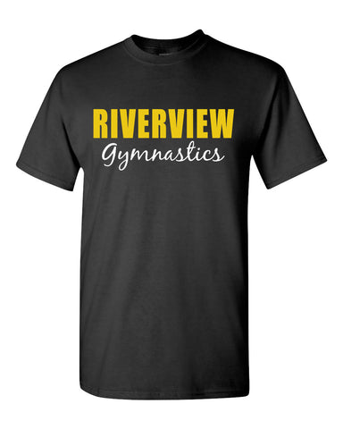 RIVERVIEW GYMNASTICS Black 10 Ounce Gusseted Cotton Canvas Tote w/ SPANGLE 2 Color Logo on Front.