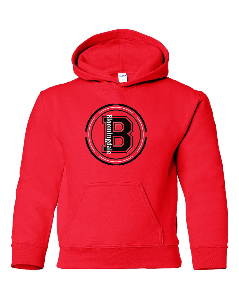 bloomingdale pta red heavy blend™ hooded sweatshirt - 18500 w/ bloom b logo on front