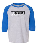 bloomingdale pta royal raglan three-quarter sleeve t-shirt - 5700b w/ bloomingdale pride logo on front
