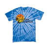 riverview gymnastics cyclone tie dye short sleeve tee w/ full color logo on front.