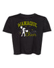 wanaque cheer - bc women's flowy cropped tee  with 2 color wanaque cheer design on front.
