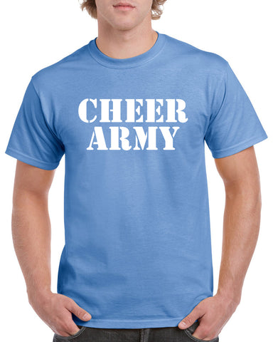Cheer Army Sky Blue Short Sleeve Tee w/ Navy Cheer Army Survivor Design on Front.