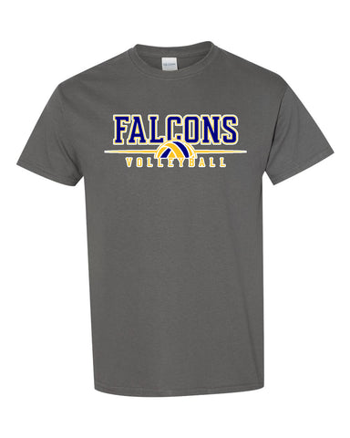 JTHS Volleyball Badger - Graphite B-Core Sport Shoulders T-Shirt - 4120 w/ Falcons Volleyball V3 Logo on Front