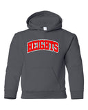 heights charcoal hoodie w/ heights arc design in red & white on front.